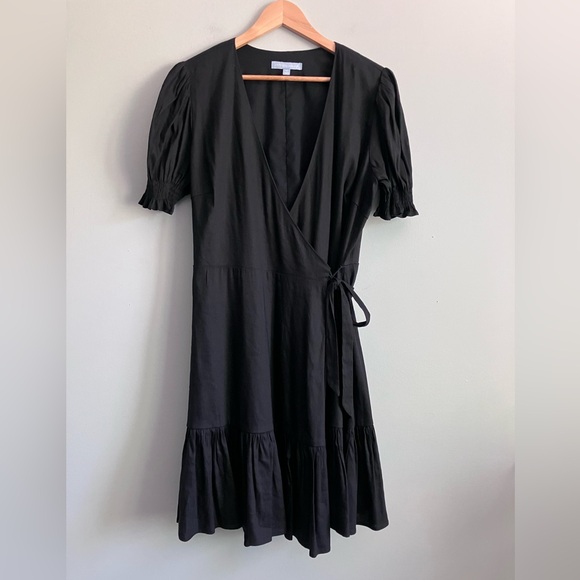 ANTONIO MELANI Dresses & Skirts - ANTONIO MELANI Black Cotton Linen Blend Wrap Dress Size 14